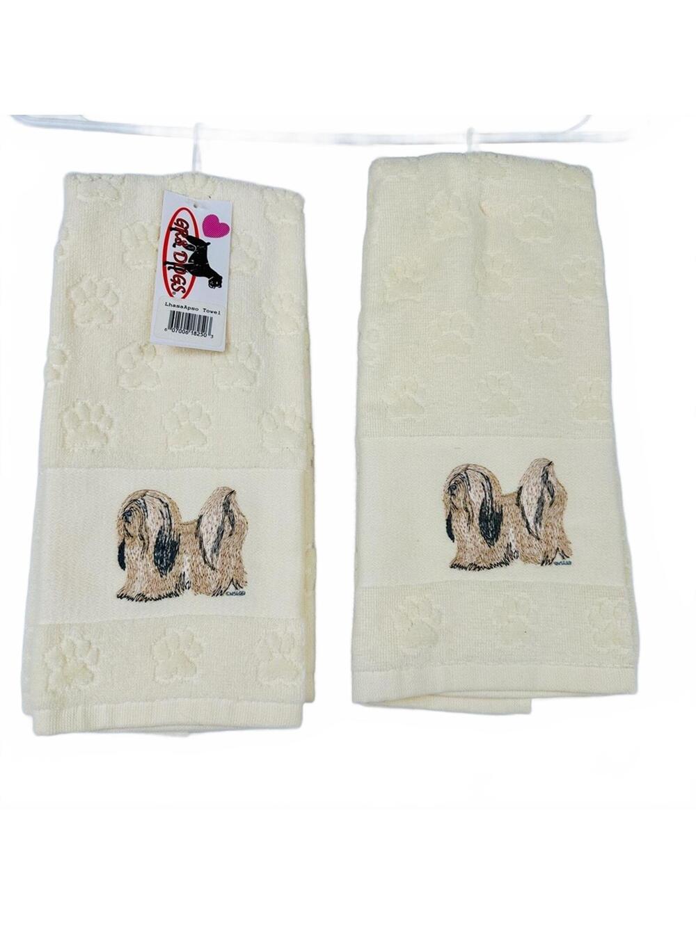 Lhasa Apso Custom Embroidered Paw Printed Hand Towels NWT